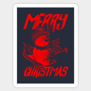 Skiing Snowman - Merry Christmas - Red Magnet